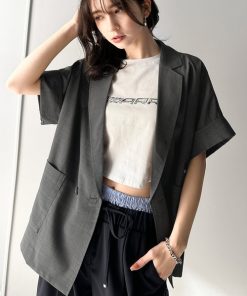 classicalelf ブラウス シャツ 大人の抜け感を楽しむ。麻調シアードルマンショートスリーブジャケット レディース