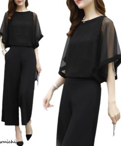 パンツドレス レディース ワイドパンツ パーティードレス シースルー シフォン シンプル  七分袖 結婚式 パーティー 入学式 入園式 卒業