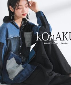 osharewalker シャツ レディース ユニセックス トップス 長袖 襟付き 配色 切替 フリンジ ブラスト加工 綿100％ オーバーサイズ ヴィンテージ「メール便不可」「20」