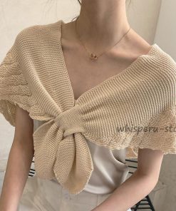 全8色!ニットショール 付け襟 ニット フェイク襟 ショール ケープ 冷房対策 寒さ対策 ショート丈 シンプル つけ襟 付けえり 春 夏 秋 無地 可